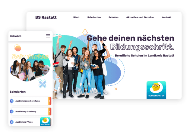 Berufliche Schulen Rastatt Websiterelaunch – Desktop und Mobile Ansichten des responsive Designs