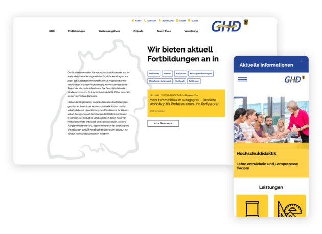 Geschäftsstelle für Hochschuldidaktik – Desktop und Mobile Ansichten des Website Relaunchs