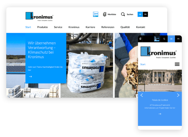 Kronimus Website-Relaunch – Desktop und Mobile Ansichten des responsive Designs