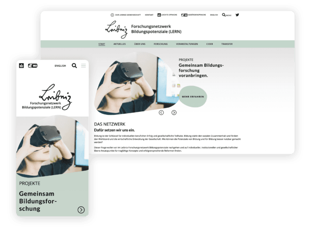 Leibniz Institut Website-Relaunch – Desktop und Mobile Ansichten des responsive Designs