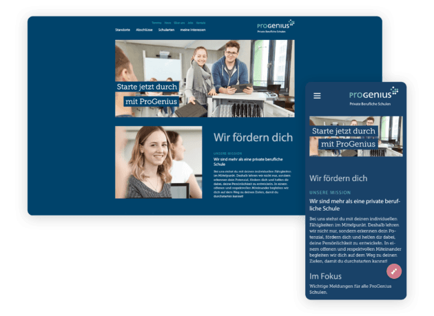 Progenius Websiterelaunch – Desktop und Mobile Ansichten des responsive Designs von nova GmbH Digitalagentur