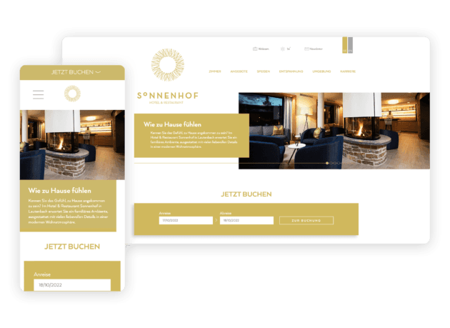 nova GmbH Digitalagentur versorgt Hotel Sonnenhof mit Website-Relaunch – Desktop und Mobile Ansichten des responsive Designs