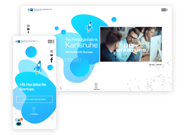 Technologiefabrik Karlsruhe Website-Relaunch – Desktop und Mobile Ansichten des responsive Designs