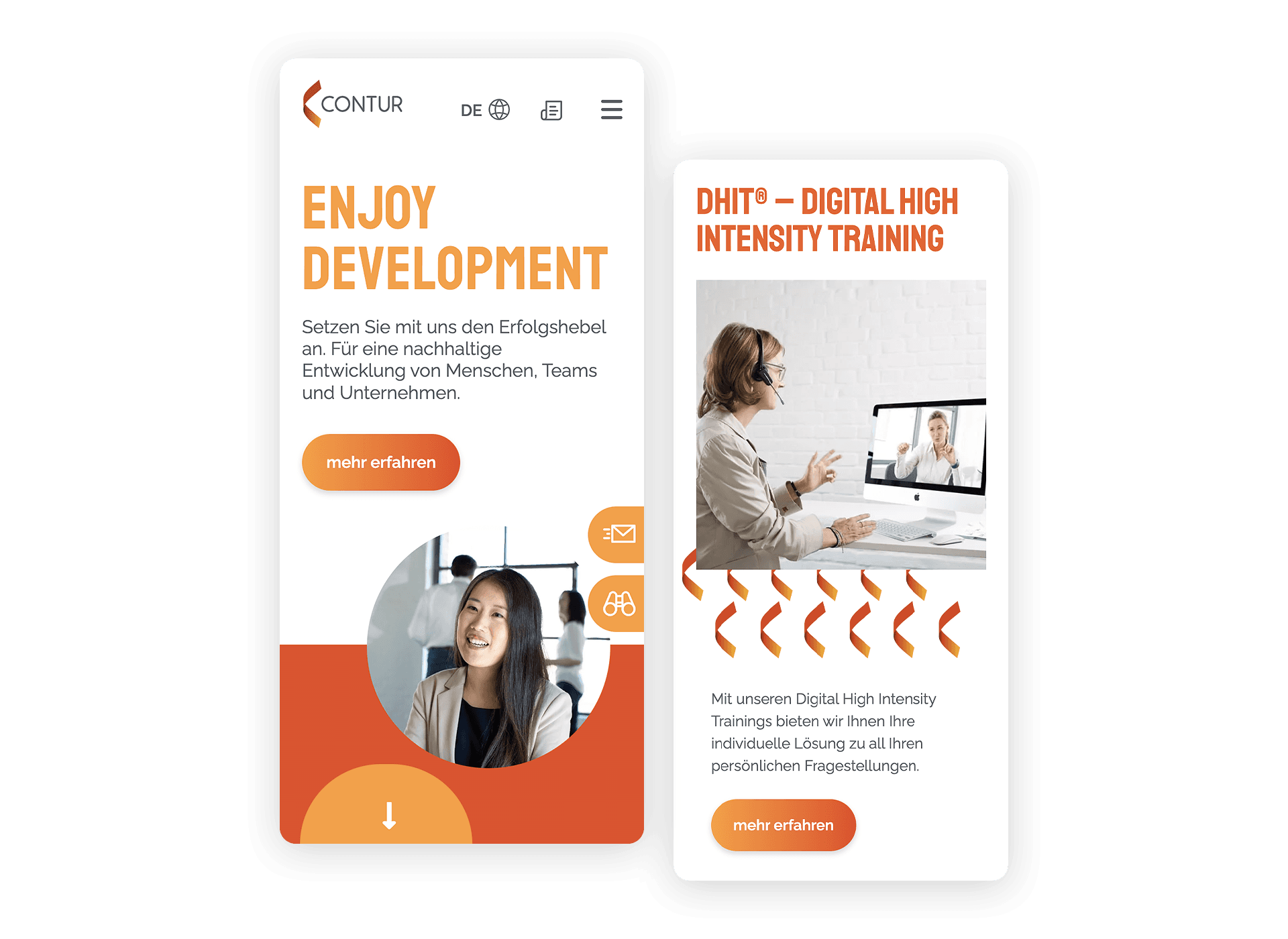 Mobile Ansichten der neuen Webseite von CONTUR – responsiv und dynamisch