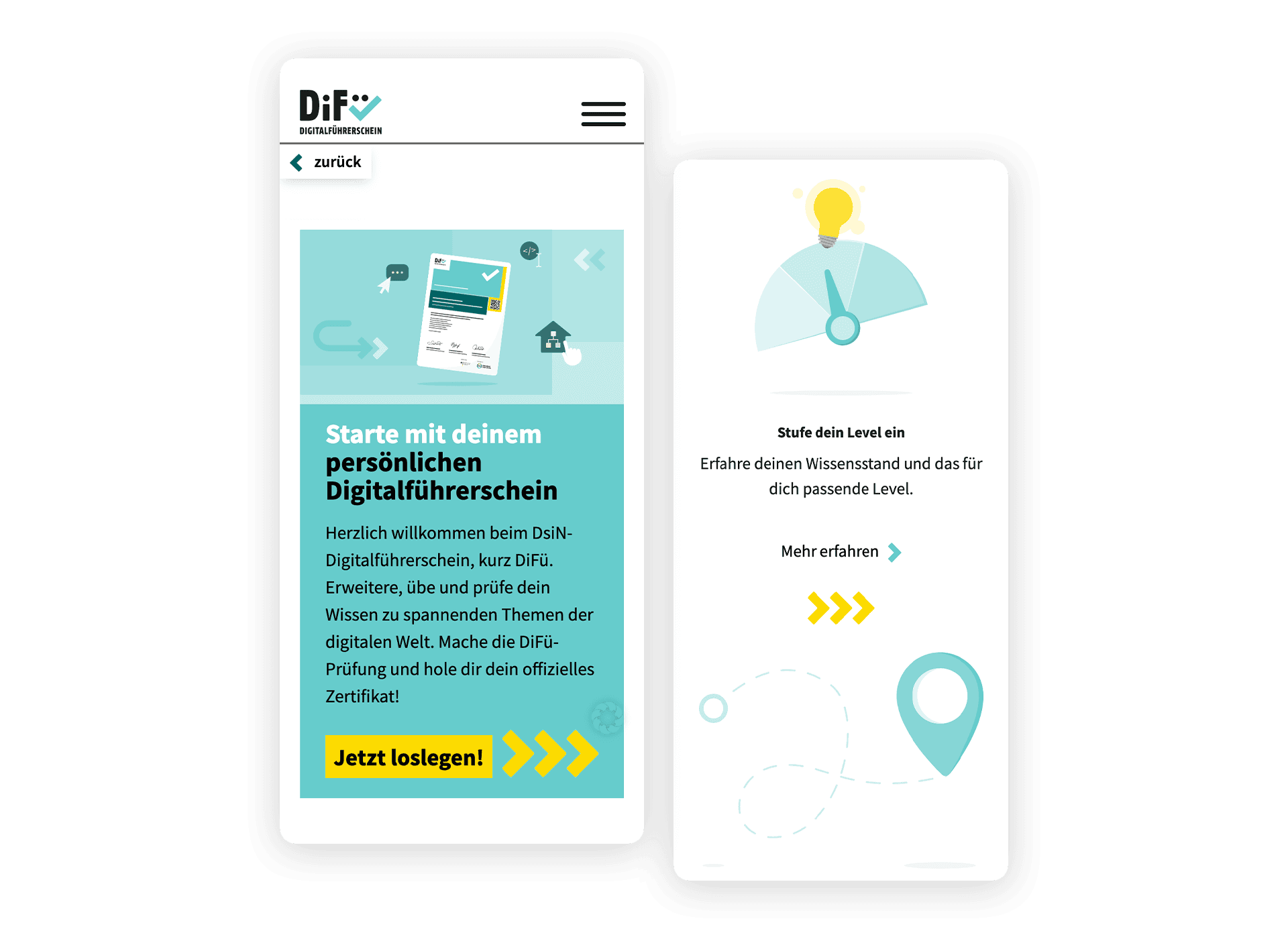 Mobile Ansicht des Digitalführerscheins von DsiN – responsives Design