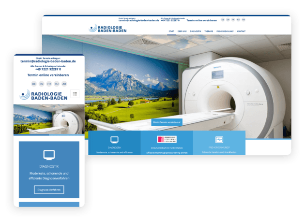 Radiologie Baden-Baden Website-Relaunch – Desktop und Mobile Ansichten des responsive Designs
